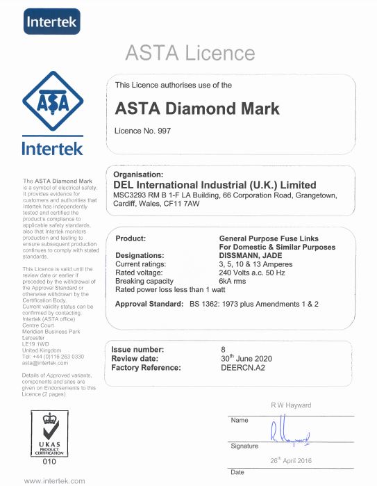 Current Protection BS1362 Cartridge Fuses 13a Rated Voltage ASTA